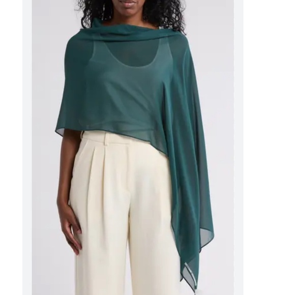 Eileen Fisher Pine Sheer Silk Georgette Chiffon Wrap One Size $138 NWT Green - Picture 1 of 15